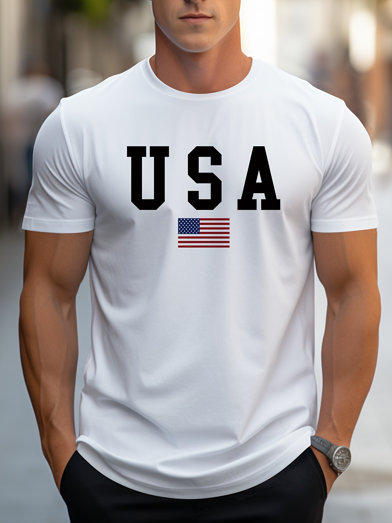 crew neck usa print mens fashionable summer short sleeve sports t shirt comfortable and versatile details 60