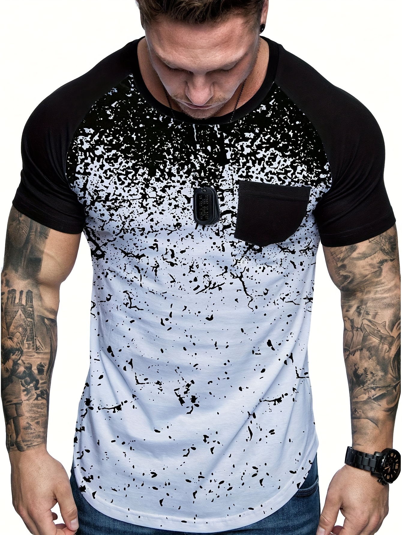 chic printed t shirt mens casual street style stretch round neck tee shirt for summer details 0