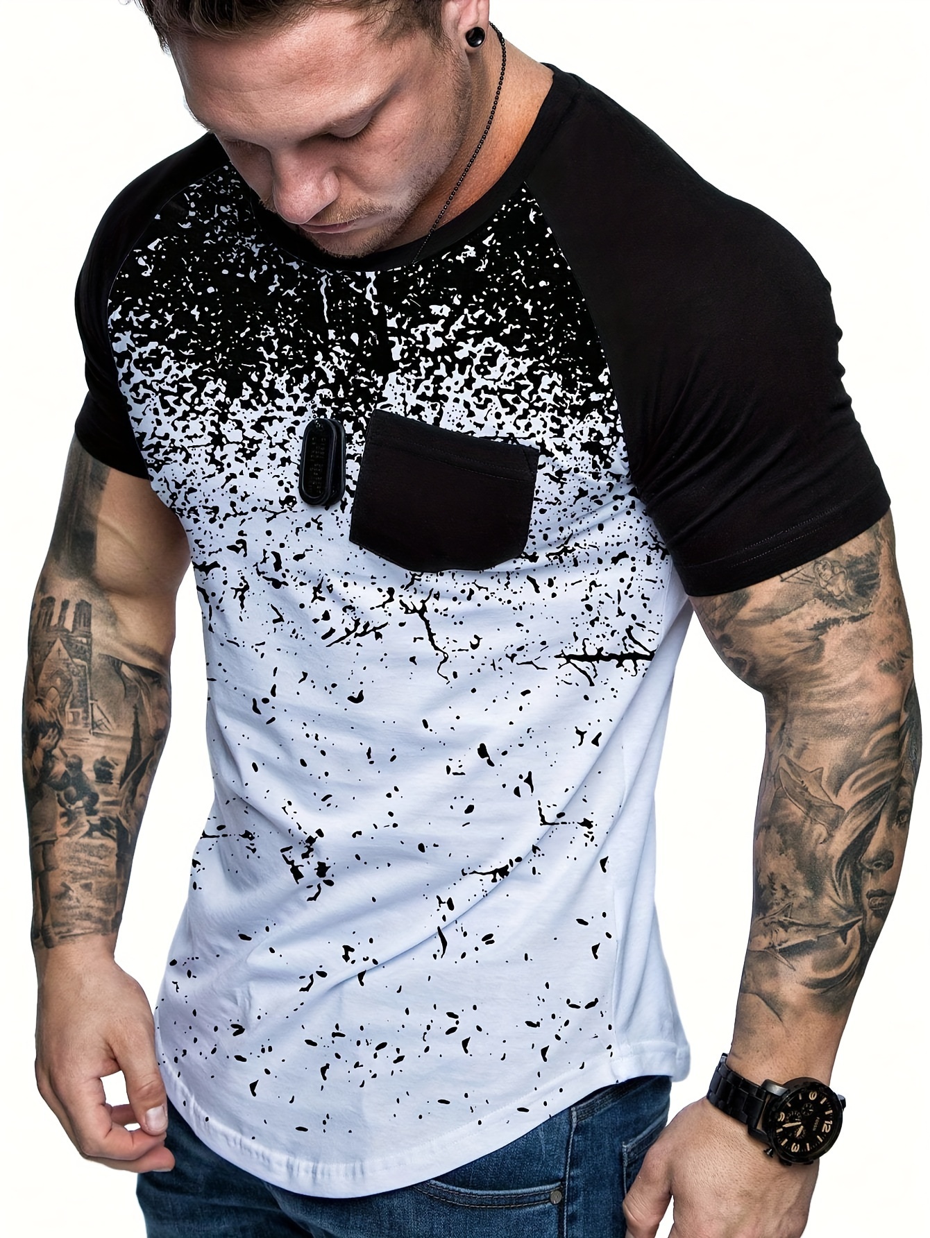 chic printed t shirt mens casual street style stretch round neck tee shirt for summer details 2