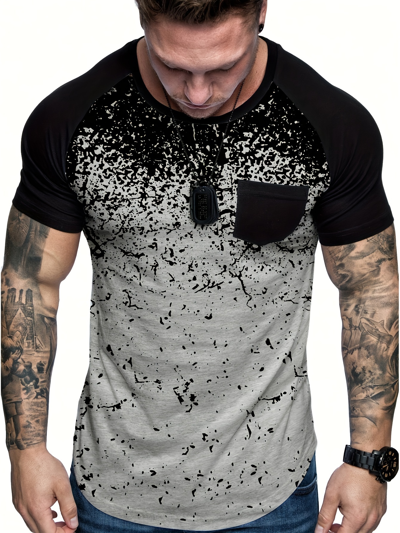 chic printed t shirt mens casual street style stretch round neck tee shirt for summer details 5