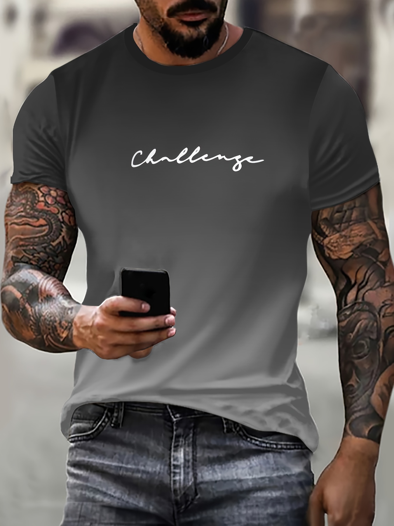 mens summer 3d simple script print t shirt casual short sleeve fashion tee breathable cotton blend crew neck top details 1