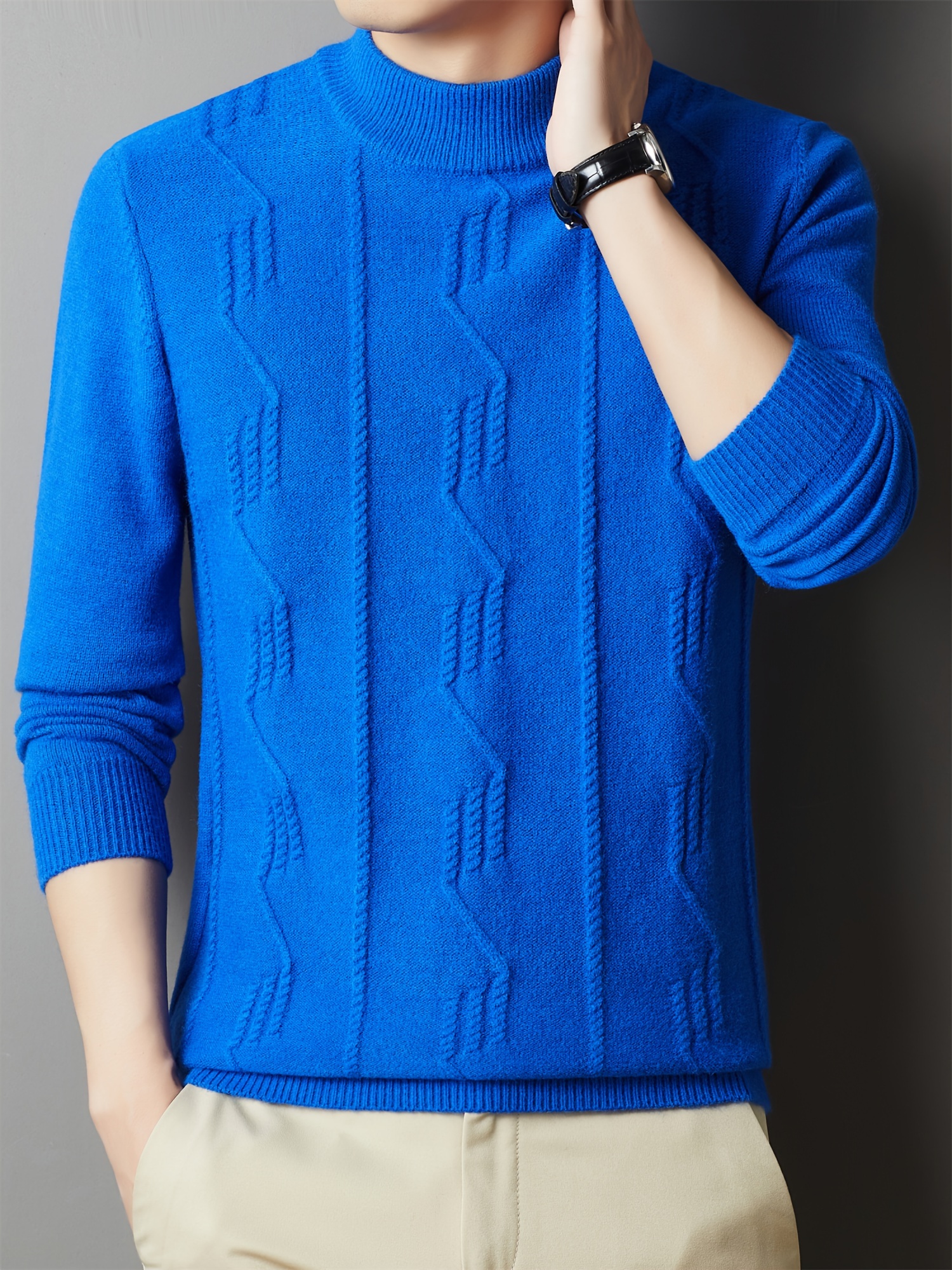 Cozy & Stylish Men s   Knit Sweater - Solid Color, Round Neck, Long Sleeve Pullover for Fall/Winter | Soft Polyester   details 6