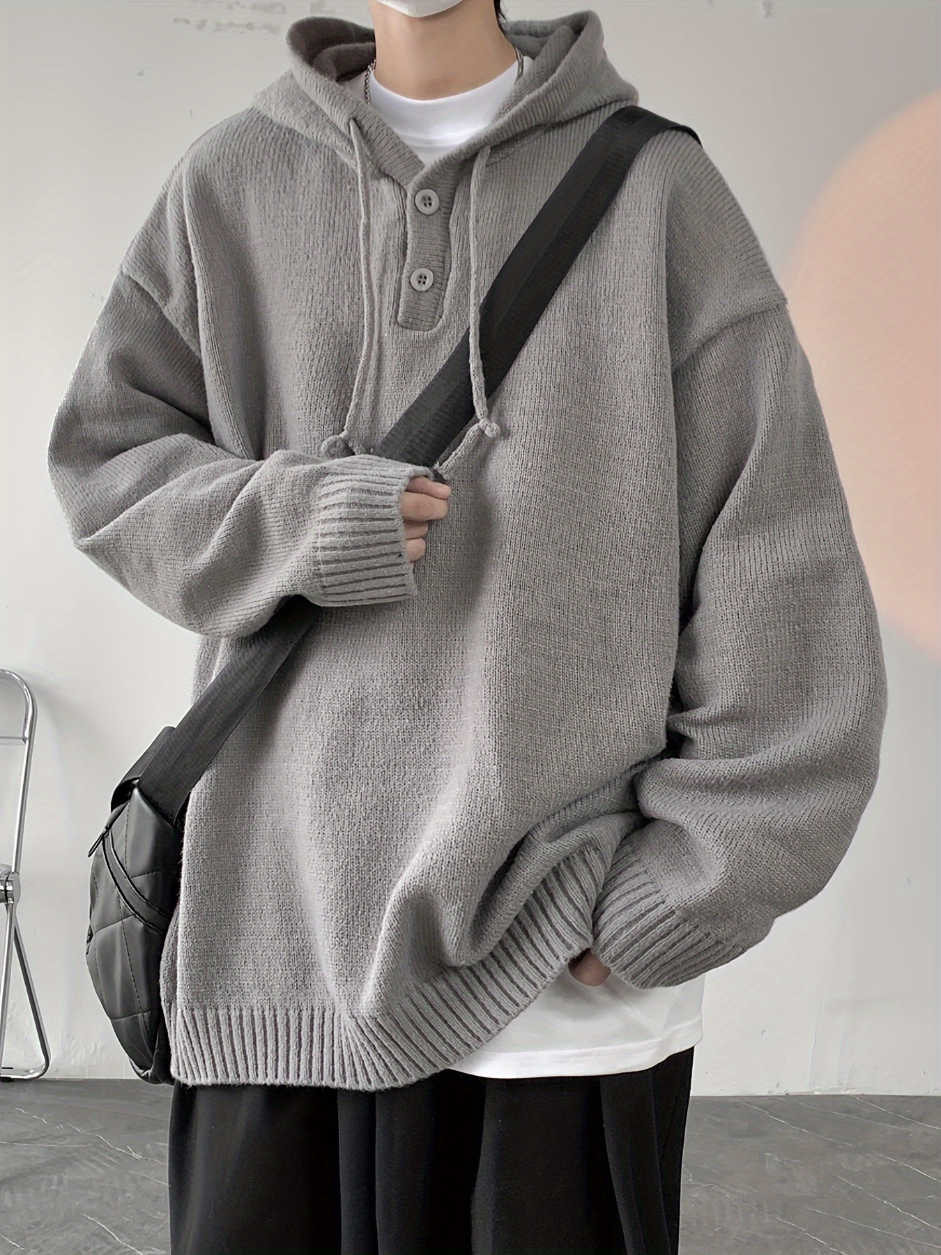 songxier mens casual hooded sweater cozy knit pullover with kangaroo pocket solid   for   details 4