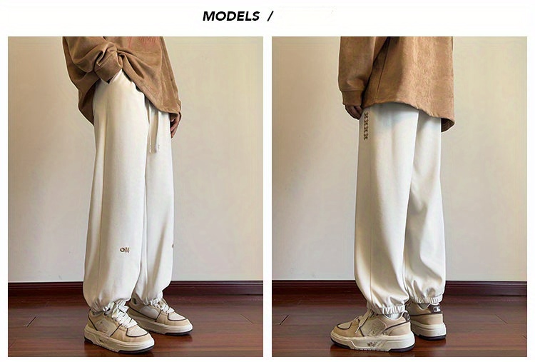 mens off embroidery   pants with pockets casual drawstring joggers for   outdoor activities gift details 0