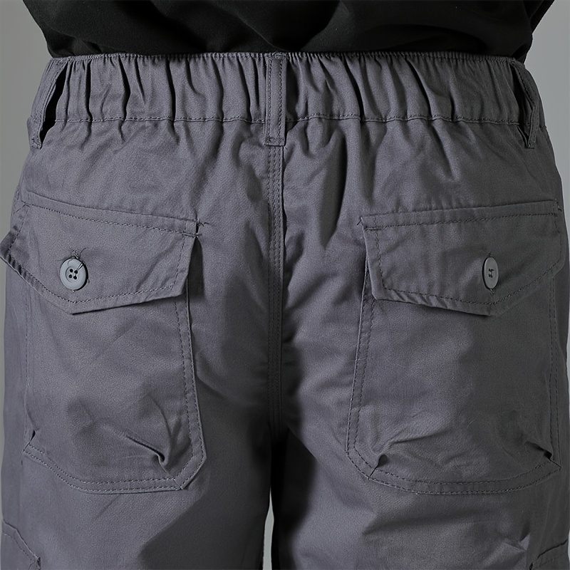 mens 3 4 length solid color non stretch   cotton cargo shorts for summer outdoor wear details 21