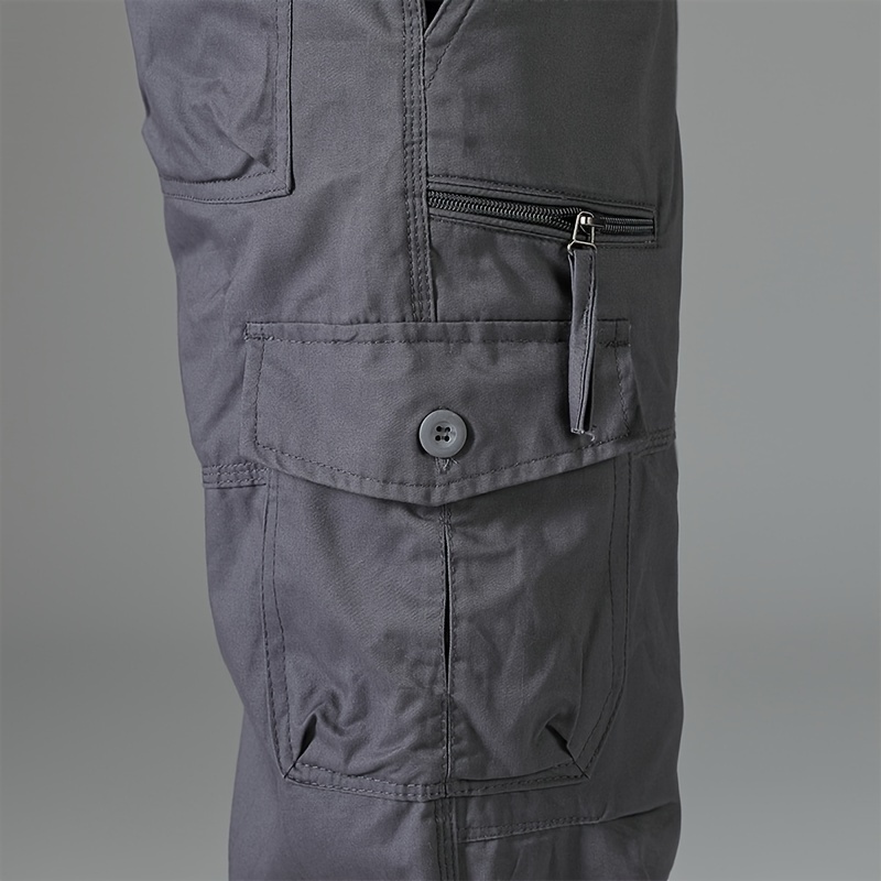 mens 3 4 length solid color non stretch   cotton cargo shorts for summer outdoor wear details 22