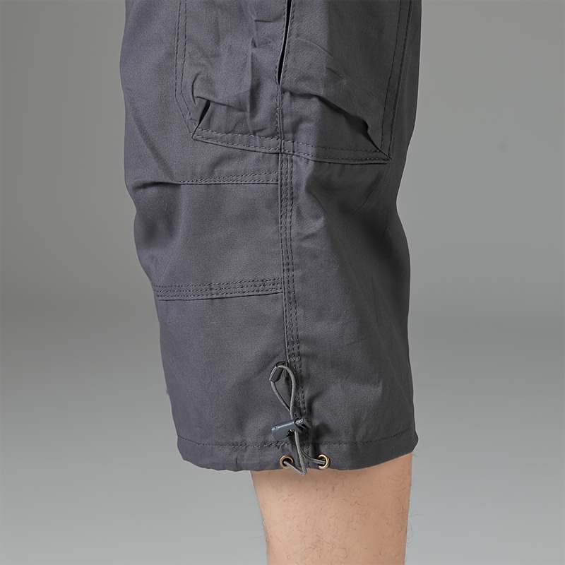 mens 3 4 length solid color non stretch   cotton cargo shorts for summer outdoor wear details 24